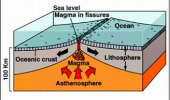 Diverging/Constructive Boundary - PLATE TECTONICS diagram of the sea floor spreading 